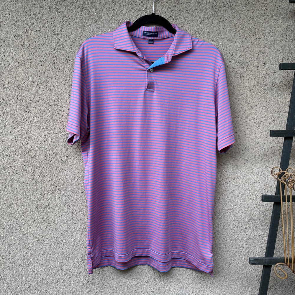 Peter millar crown crafted polo shirt striped pink blue golf men’s size medium